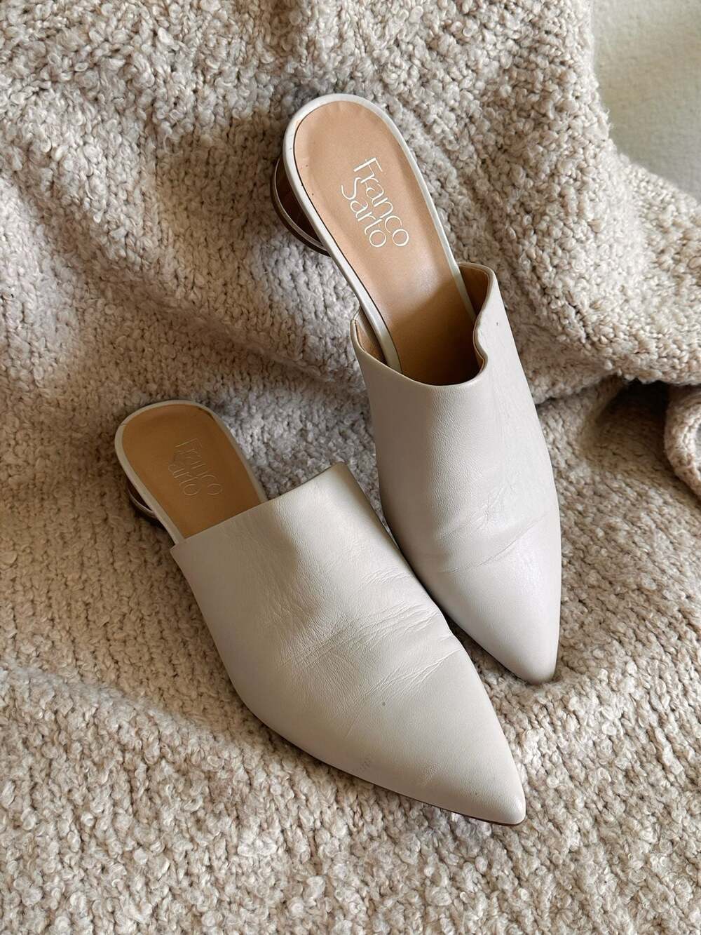 Franco Sarto Visa Pointed Toe Leather Mules with Sculpted Heel